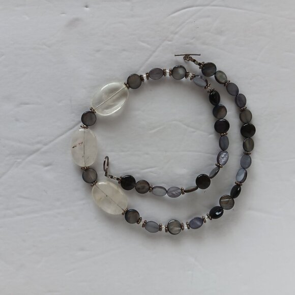 Handmad Grey & Black Necklace with Marbled Beads & Cloudy Agate Ovals 23 inches - Picture 2 of 16
